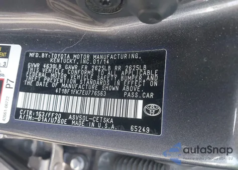 2014 Toyota Camry Se z USA, uszkodzony, nr VIN 4T1BF1FK7EU776563
